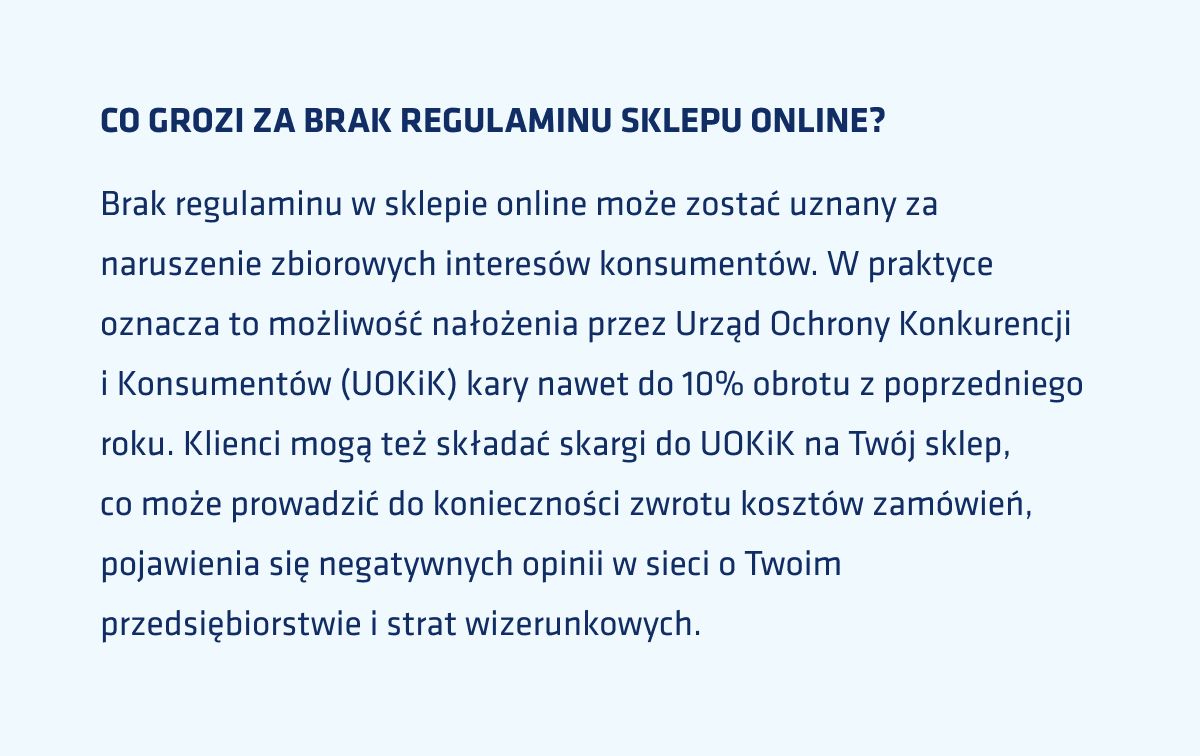 Co grozi za brak regulaminu sklepu?